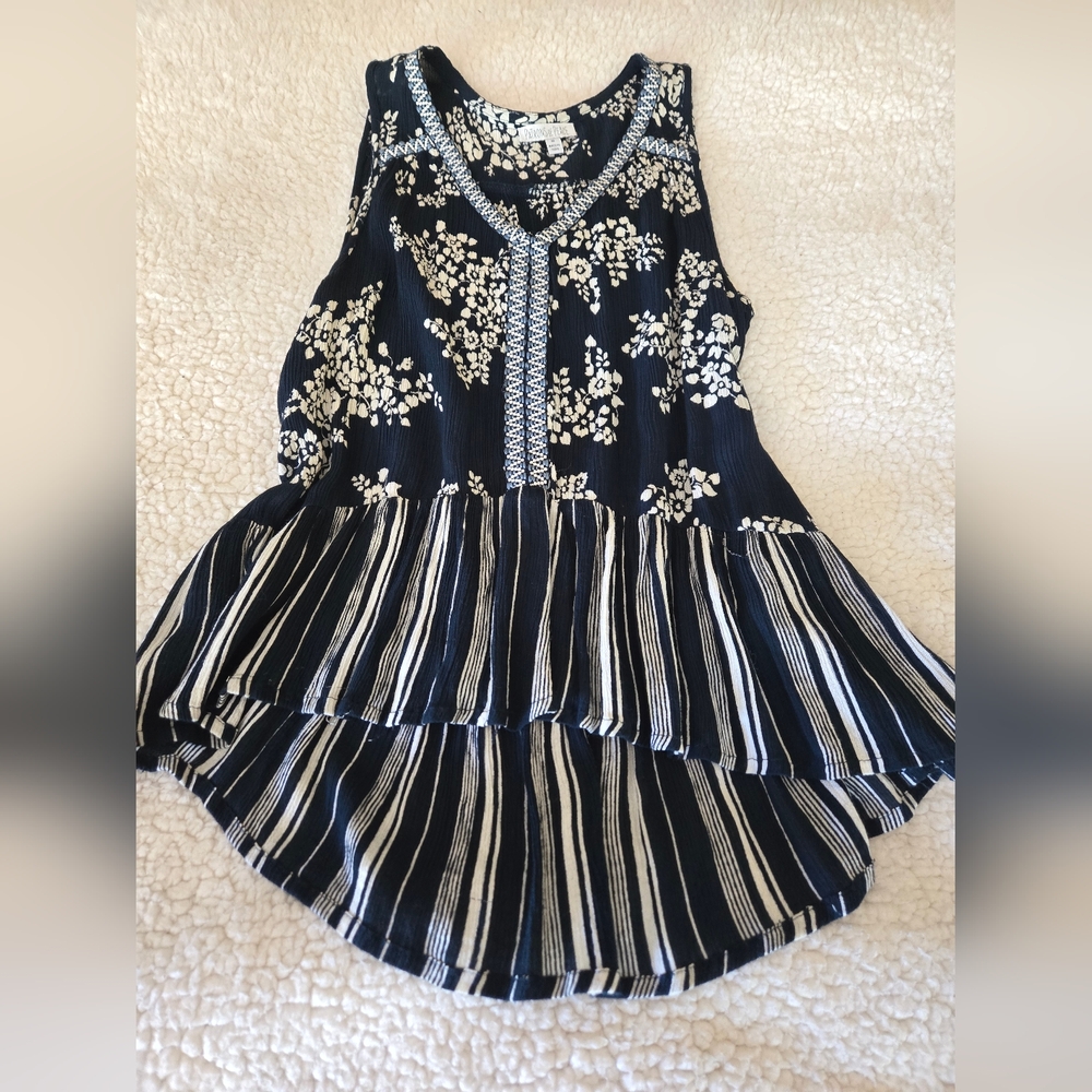 Patrons of Peace Blue Floral Sleeveless Blouse M